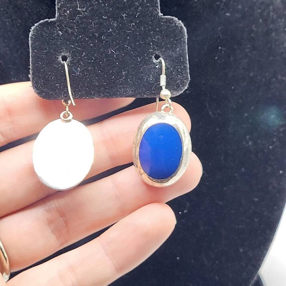 Sterling Silver Artisan made Blue Stone Earrings